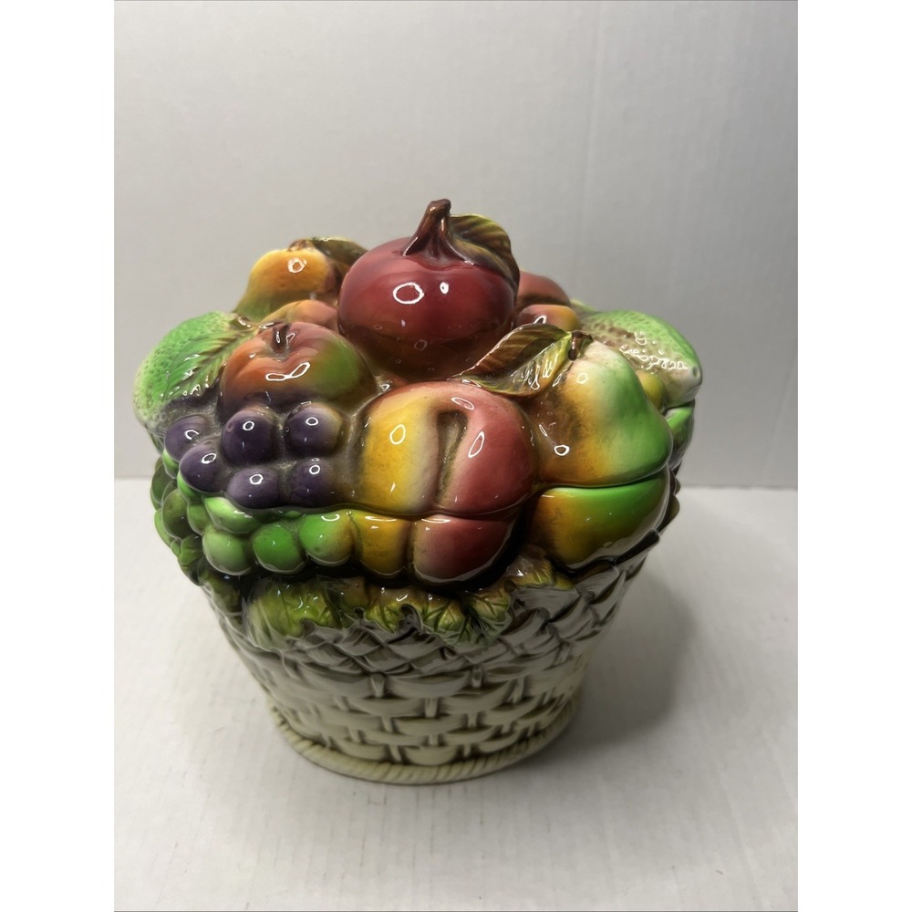 Vintage Hand Painted Napcoware Ceramic Fruit Basket Cookie Jar C-6105